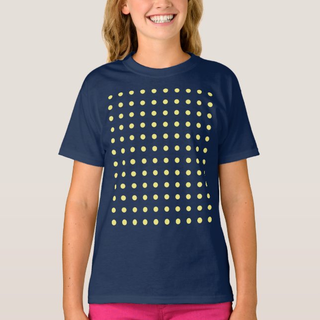 Navy Blue Light Yellow Polka Dots Trendy T-Shirt (Vorderseite)