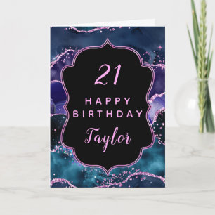 Navy Blue Lila Ocean Agate Happy Birthday Karte