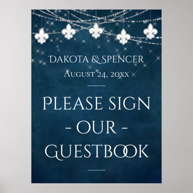 Navy Blue Lilie Fairy Light | Hochzeitszeichen Poster (Vorne)