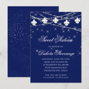 Navy Blue Lilie Fairy Light   Süß 16 Einladung