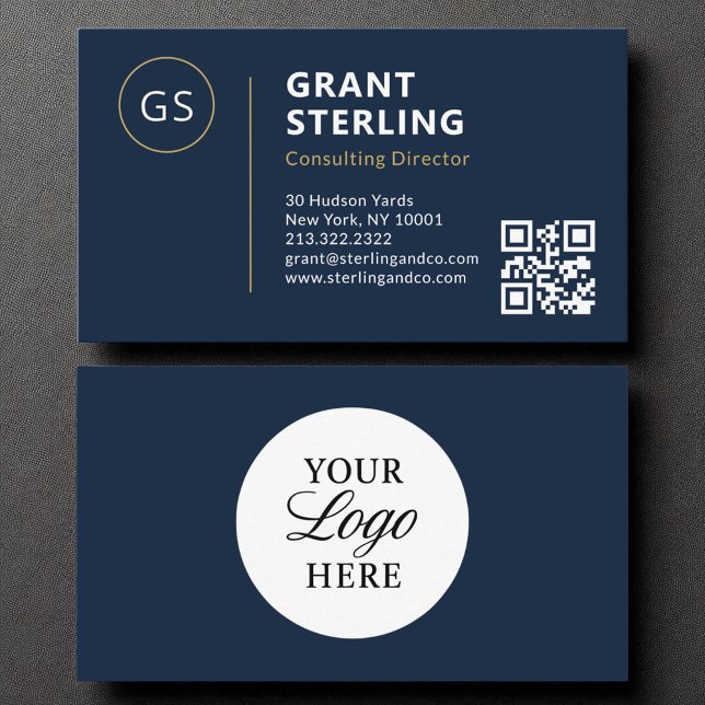 Navy Blue Logo Minimalistischer Beruflicher QR-Cod Visitenkarte (Von Creator hochgeladen)