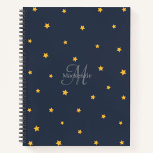 Navy Blue Lucky Stars Monogram Spiral Notebook Notizbuch