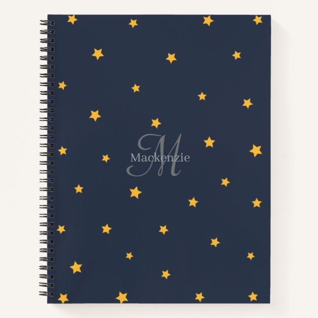 Navy Blue Lucky Stars Monogram Spiral Notebook Notizbuch (Vorderseite)