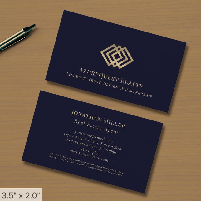 Navy Blue Luxury Gold Logo Visitenkarte (Von Creator hochgeladen)