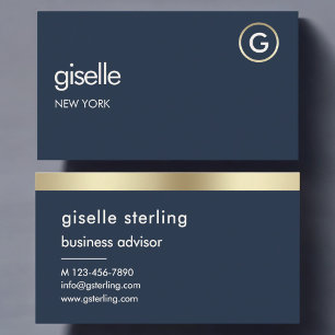 Navy Blue Luxury Imitats Gold Foil Monogram Visitenkarte