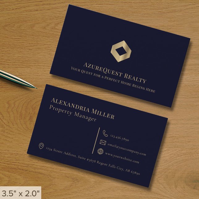 Navy Blue Luxury Logo Visitenkarte (Von Creator hochgeladen)