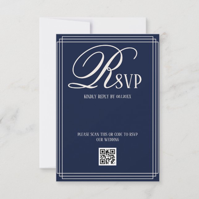 Navy Blue Luxury Wedding RSVP Karte (Vorderseite)