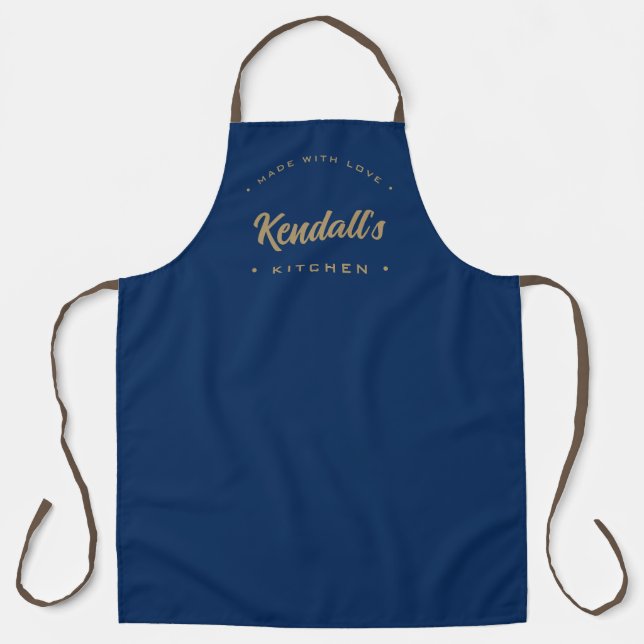 Navy Blue Made mit Liebe individuelle Name Küche Schürze (Vorderseite)