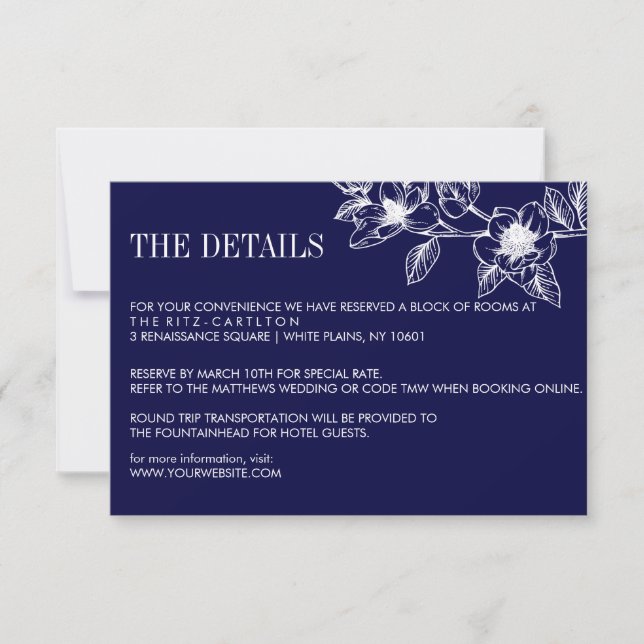Navy Blue Magnolia Blume Bloom | HochzeitsrSVP RSVP Karte (Vorderseite)