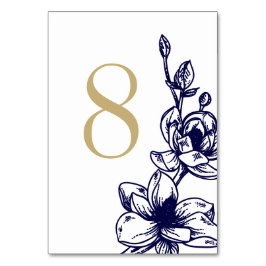 Navy Blue Magnolia Blume Hochzeit Tischnummer