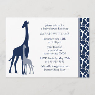 Navy Blue Mama und Baby Giraffe Babydusche Einladung