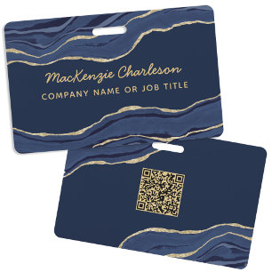 Navy Blue Marble Achat Geode Geschäft QR-Code Name Ausweis