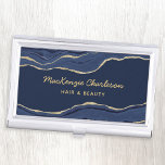 Navy Blue Marble Agate Geode Gold Glitzer Visitenkarten Dose<br><div class="desc">Elegantes marineblaues Marmordesign mit vergoldetem Glitzer in den Imitaten. Ideal für Haar- und Schminkkünstler,  Schönheits- und Nagelstudios und vieles mehr. Ändern Sie die Details,  um sie anzupassen.</div>