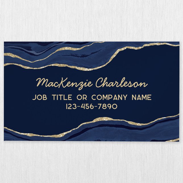 Navy Blue Marble Agate Gold Glitzer Magnetische Visitenkarte (Navy blue gold glitter effect agate marble geode magnetic business card)