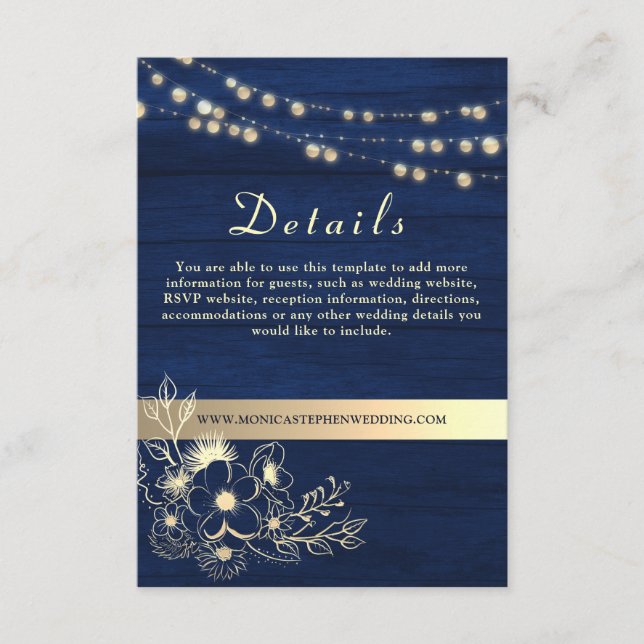 Navy Blue Mariage Détails Site Internet Carte de b (Devant)