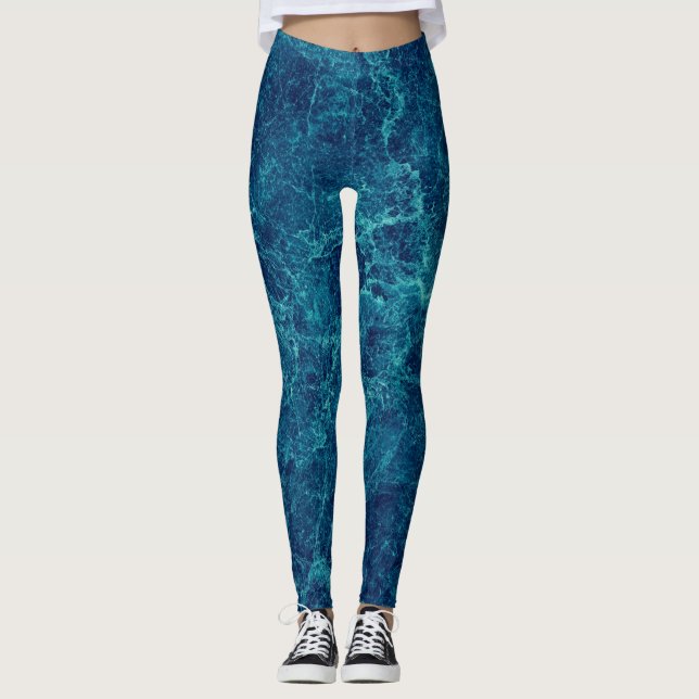 Navy Blue Marmor Texture Leggings (Vorderseite)
