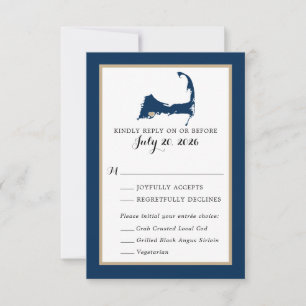 Navy Blue Mashpee Cape Cod Map Wedding RSVP Menü