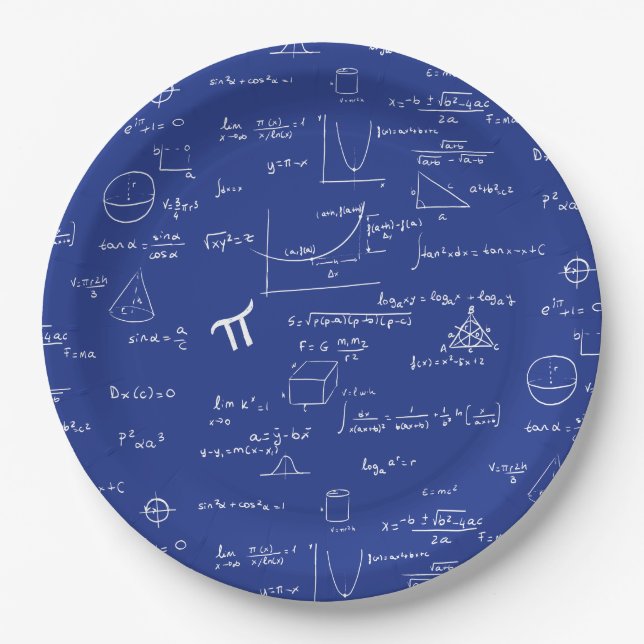 Navy Blue Math Equations Graphics Abschluss Pappteller (Vorderseite)