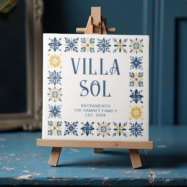 Navy Blue Mediterranean Design Floral Geometric  Fliese (Navy Blue Charming Mediterranean Tile-Style Pattern Featuring Nine Floral and Geometric)