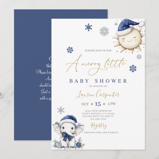 Navy Blue Merry Little Baby Dusche Einladung (Vorne/Hinten)