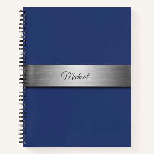 Navy Blue Metallic Accent Monogram Notizbuch (Vorderseite)