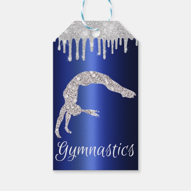 Navy Blue Metallic Silver Sparkle Gymnastik Geschenkanhänger (Vorderseite)