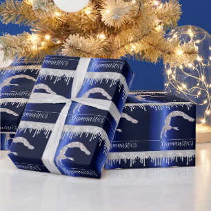 Navy Blue Metallic Silver Sparkle Gymnastik Geschenkpapier