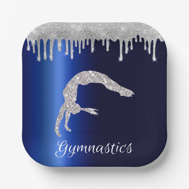 Navy Blue Metallic Silver Sparkle Gymnastik Pappteller (Vorderseite)
