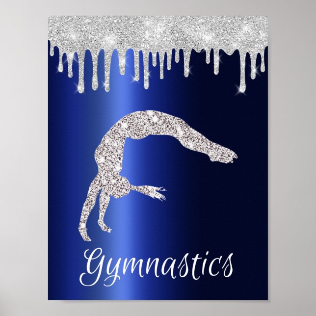Navy Blue Metallic Silver Sparkle Gymnastik Poster (Vorne)