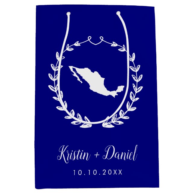 Navy Blue Mexico Map Wedding Welcome Swag Mittlere Geschenktüte (Vorderseite)