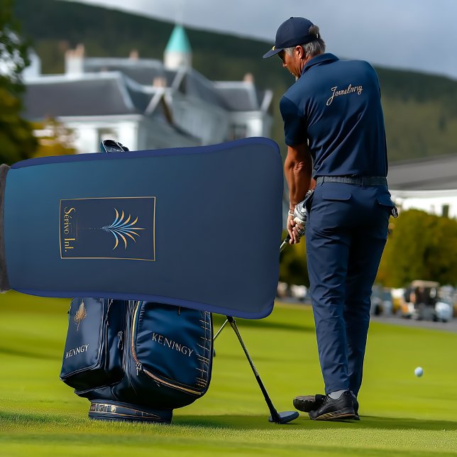 Navy Blue Midnight Palm Collection Luxus Golf Headcover (Sleek Navy Blue Business Logo Punter Head Cover)