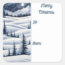 Navy Blue Midnight Snowfall Weihnachtsgeschenk Tag Quadratischer Aufkleber