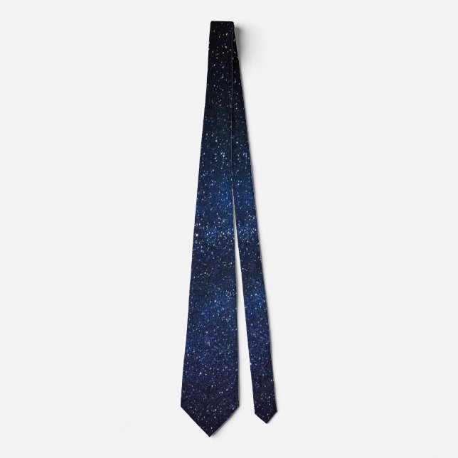 Navy Blue Milkyway Nightsky Galaxy Foto Krawatte (Vorderseite)