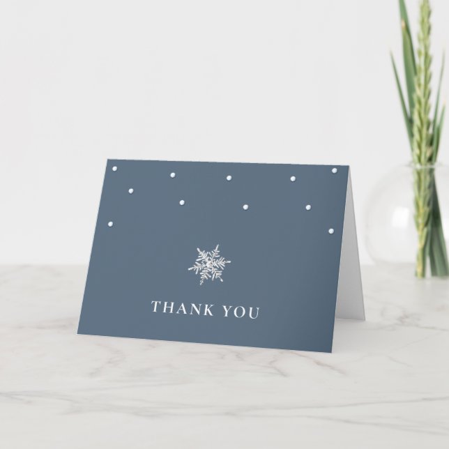 Navy Blue Minimal Moderne Snowflake Babydusche Dankeskarte (Vorderseite)