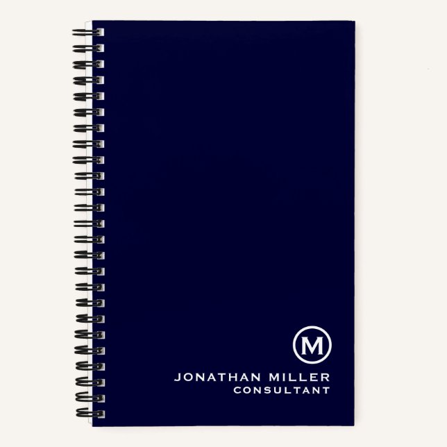 Navy Blue Minimal Monogram 5.5" x 8.5" Spiral Notizbuch (Vorderseite)