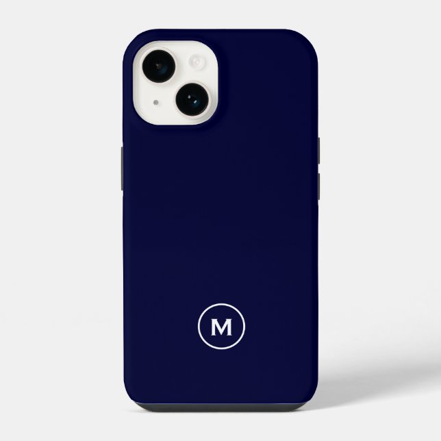 Navy Blue Minimal Monogram iPhone 14 Hülle (Rückseite)