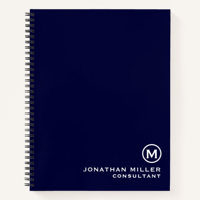 Navy Blue Minimal Monogram Notizbuch (Vorderseite)