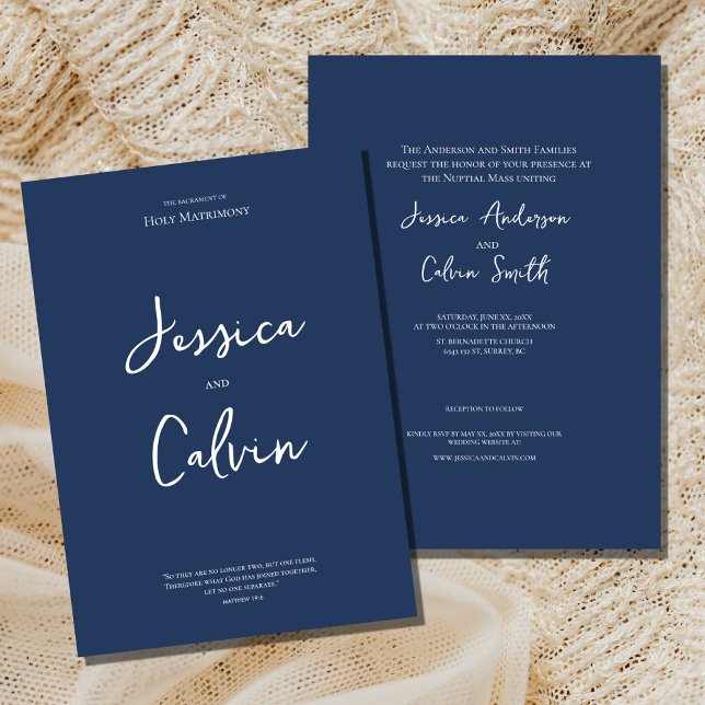Navy Blue Minimal Religious Wedding Einladung (Von Creator hochgeladen)