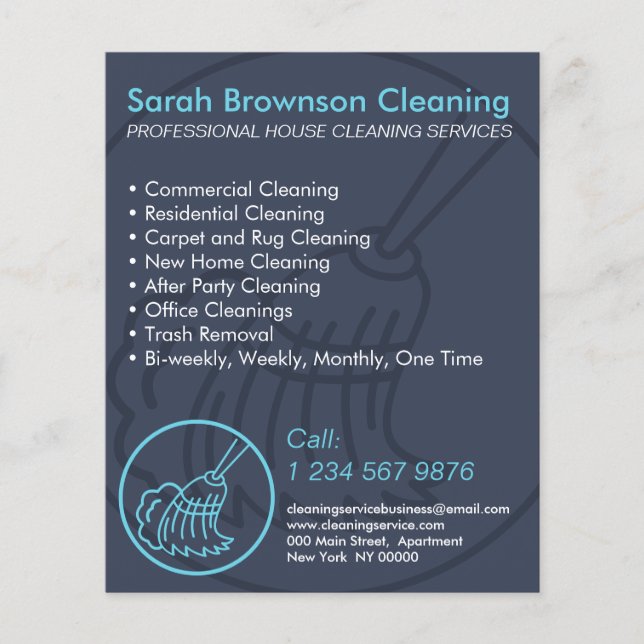 Navy Blue Minimal Zuhause Cleaning House Keeper Flyer (Vorne)
