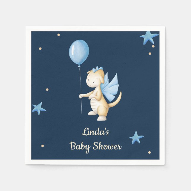 Navy Blue Minimalistisch Baby Dragon Baby Dusche Serviette (Vorderseite)
