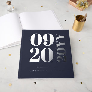 Navy Blue Minimalistisch Bold Type Wedding Gästebuch