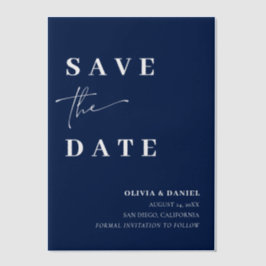 Navy Blue Minimalistisch Elegant Foto Save the Dat