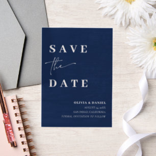 Navy Blue Minimalistisch Elegant Foto Save the Dat