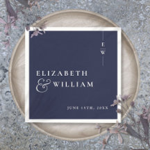 Navy Blue Minimalistisch Elegant Monogram Wedding