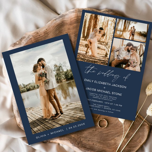 Navy Blue Minimalistisch Elegante Foto Hochzeit Einladung (Von Creator hochgeladen)