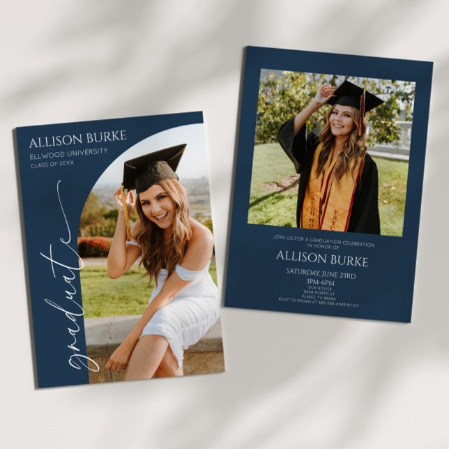 Navy Blue Minimalistisch Foto Arch Graduation Part Einladung (Von Creator hochgeladen)