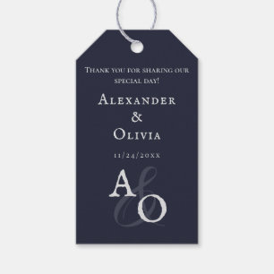 Navy Blue Minimalistisch Monogram Gastgeschenk Hoc Geschenkanhänger