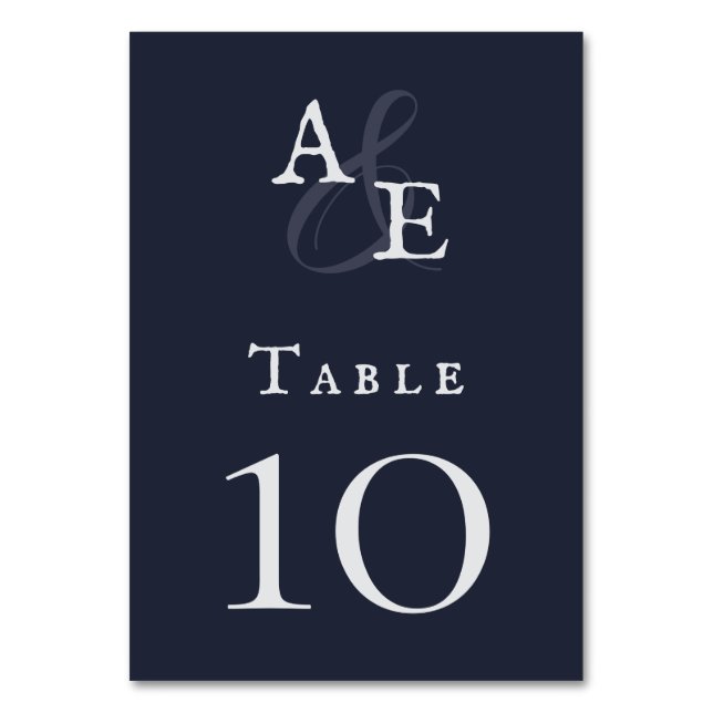 Navy Blue Minimalistisch Monogram Wedding Tischnummer (Vorderseite)