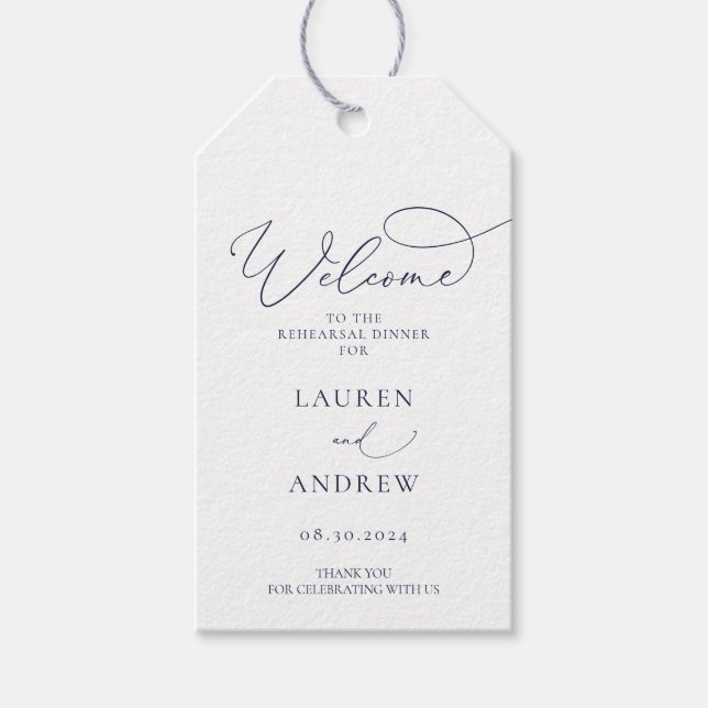 Navy Blue Minimalistisch Probe Dinner Geschenkanhänger (Vorderseite)