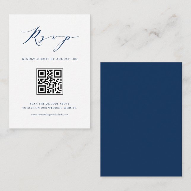 Navy Blue Minimalistisch Script Black QR Code UAWG Begleitkarte (Vorne/Hinten)